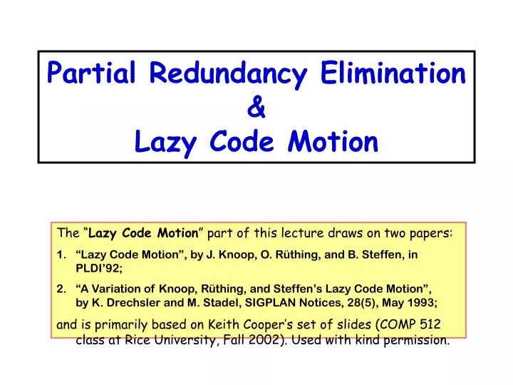 partial redundancy elimination lazy code motion