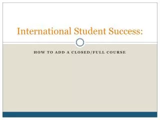 International Student Success: