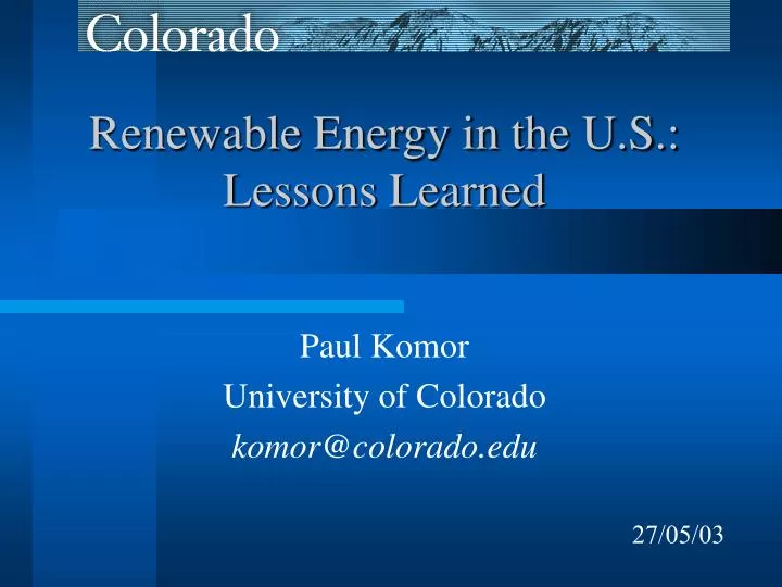 renewable energy in the u s lessons learned