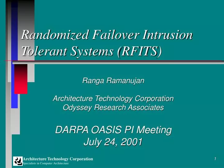randomized failover intrusion tolerant systems rfits