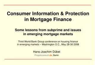 Consumer Information &amp; Protection in Mortgage Finance