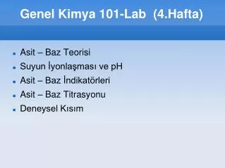 Genel Kimya 101-Lab (4.Hafta) ‏