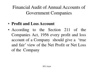 Financial Audit of Annual Accounts of Government Companies