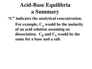 Acid-Base Equilibria a Summary