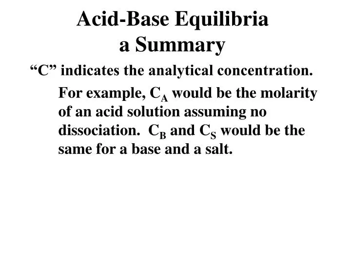 acid base equilibria a summary