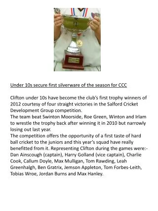 Under 10s secure first silverware of the season for CCC