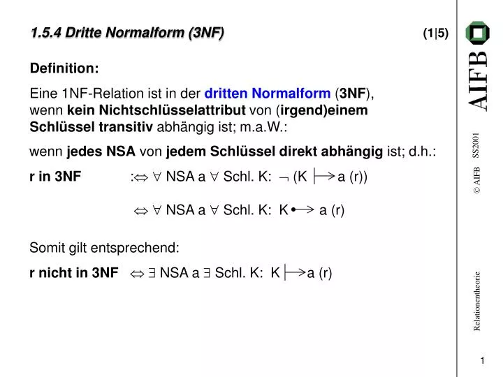 1 5 4 dritte normalform 3nf 1 5