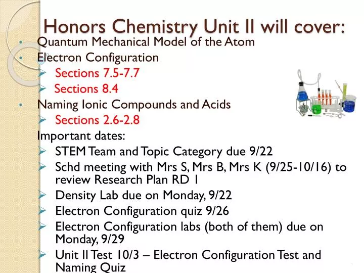 honors chemistry unit ii will cover
