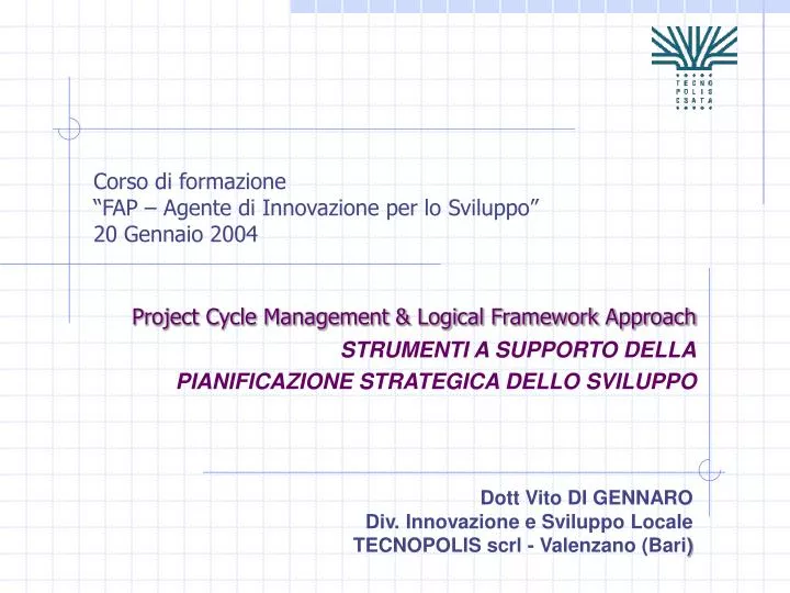 corso di formazione fap agente di innovazione per lo sviluppo 20 gennaio 2004