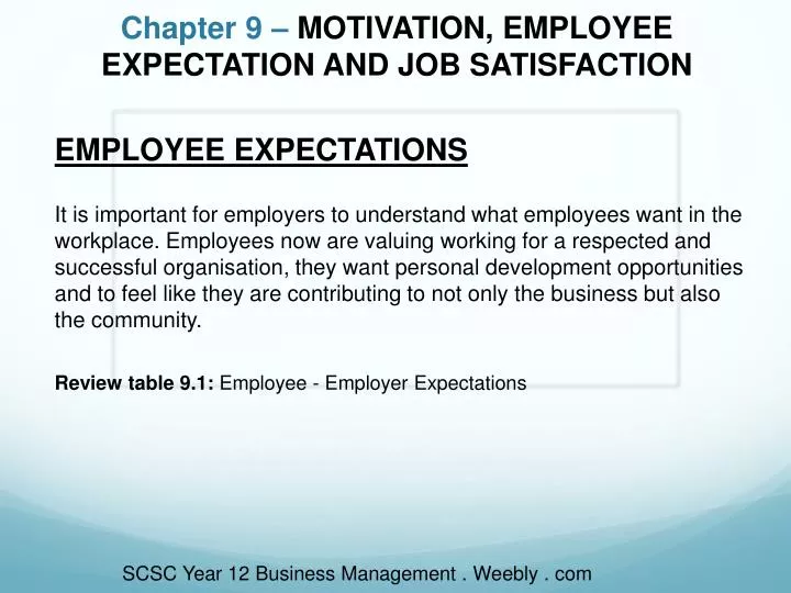 chapter 9 motivation employee expectation and job satisfaction