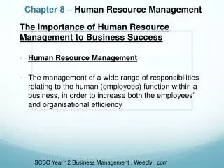 Chapter 8 – Human Resource Management