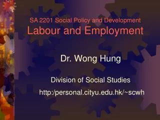 SA 2201 Social Policy and Development Labour and Employment
