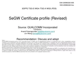 SeGW Certificate profile (Revised)