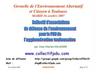 Grenelle de l'Environnement Alternatif et Citoyen à Toulouse MARDI 16 octobre 2007