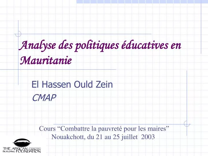 analyse des politiques ducatives en mauritanie