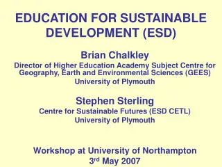 EDUCATION FOR SUSTAINABLE DEVELOPMENT (ESD)