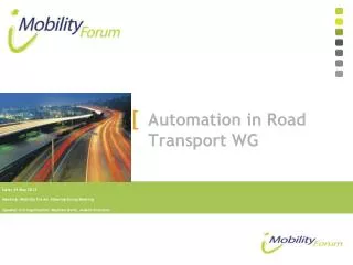Automation in Road Transport WG