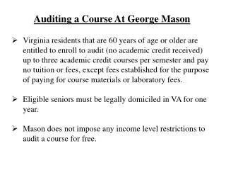 Auditing a Course At George Mason