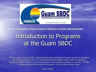 Introduction to Programs at the Guam SBDC