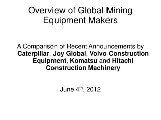 Overview of Global Mining Equipment Makers