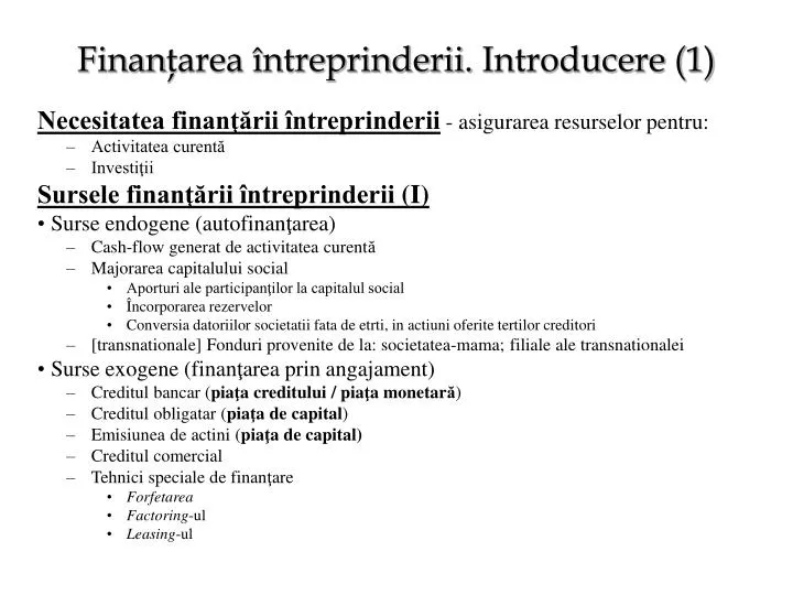 finan area ntreprinderii introducere 1