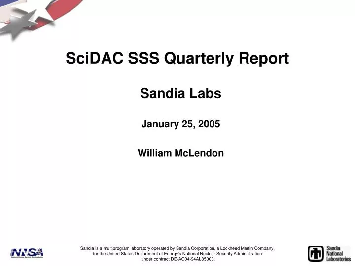scidac sss quarterly report