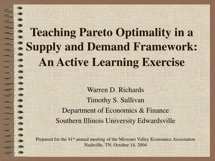 teaching pareto optimality in a supply and demand framework an active learning exercise