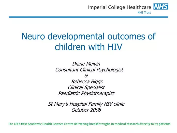 neuro developmental outcomes of children with hiv