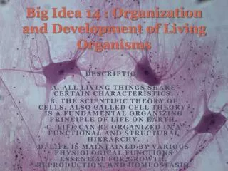 Big Idea 14 : Organization and Development of Living Organisms