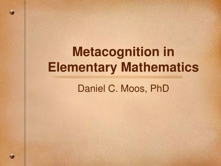 metacognition in elementary mathematics
