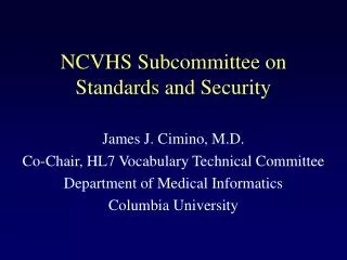 NCVHS Subcommittee on Standards and Security
