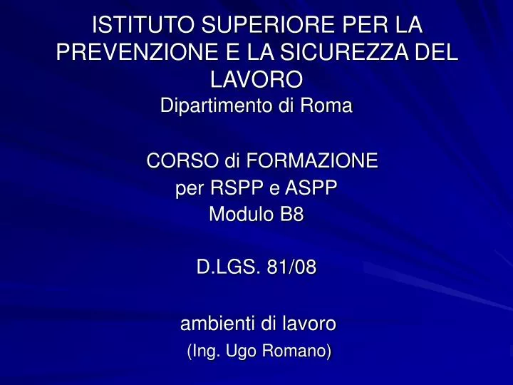 istituto superiore per la prevenzione e la sicurezza del lavoro dipartimento di roma