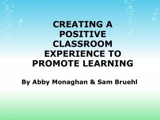 CREATING A POSITIVE CLASSROOM EXPERIENCE TO PROMOTE LEARNING