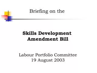 Briefing on the Skills Development Amendment Bill Labour Portfolio Committee 19 August 2003