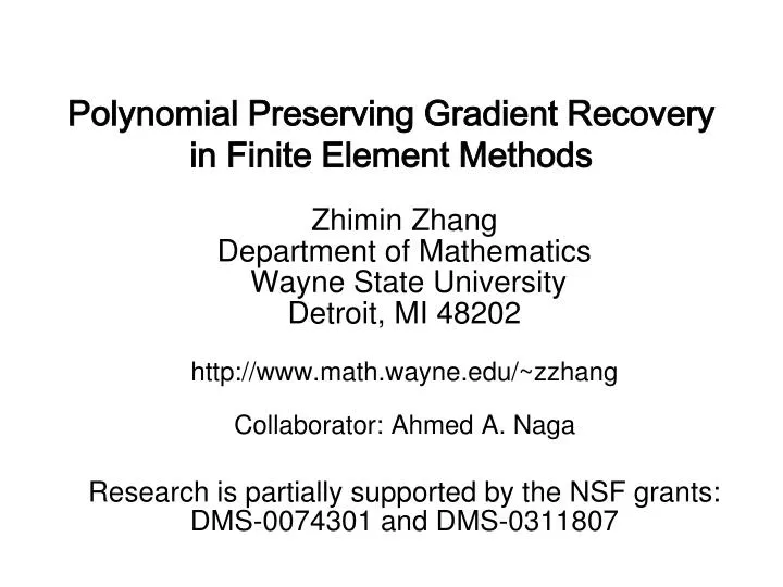 polynomial preserving gradient recovery in finite element methods