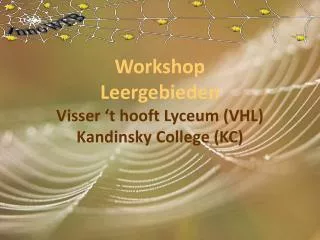 Workshop Leergebieden Visser ‘t hooft Lyceum (VHL) Kandinsky College (KC)