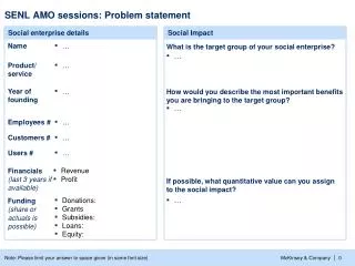 SENL AMO sessions: Problem statement