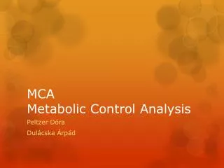 MCA Metabolic Control Analysis