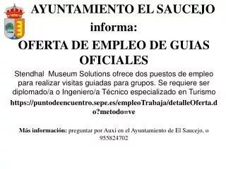 AYUNTAMIENTO EL SAUCEJO informa: OFERTA DE EMPLEO DE GUIAS OFICIALES