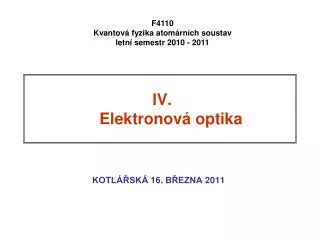 IV. Elektronová optika