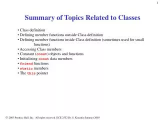 Summary of Topics Related to Classes