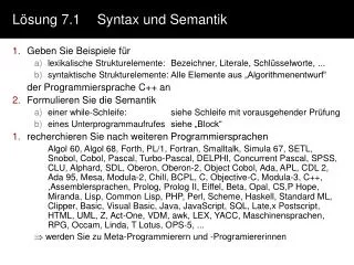 Lösung 7.1	Syntax und Semantik