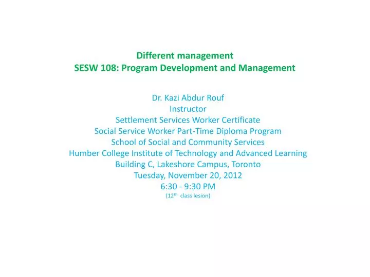 different management sesw 108 program development and management