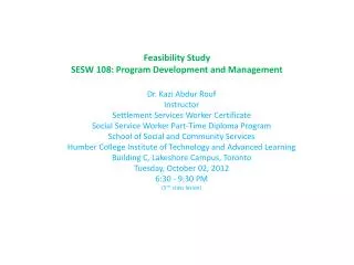 Feasibility Study SESW 108: Program Development and Management