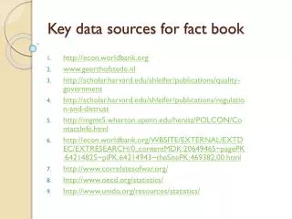 Key data sources for fact book