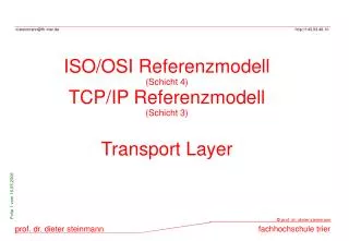 ISO/OSI Referenzmodell (Schicht 4) TCP/IP Referenzmodell (Schicht 3) Transport Layer