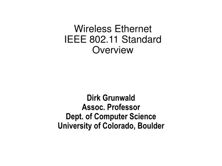 wireless ethernet ieee 802 11 standard overview