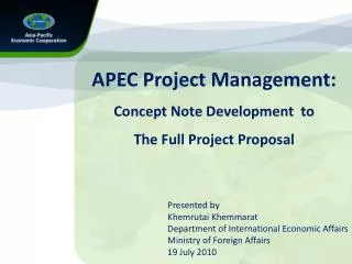 APEC Project Management: Concept Note Development to The Full Project Proposal