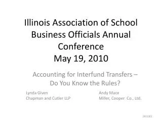 Illinois Association of School Business Officials Annual Conference May 19, 2010