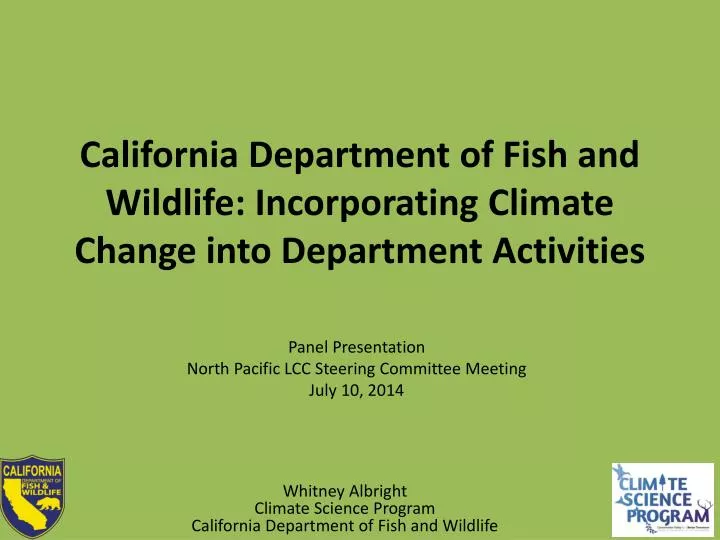 california department of fish and wildlife incorporating climate change into department activities